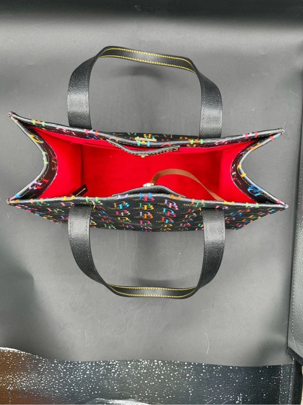 Dooney & Bourke 1975 Multicolor Logo Tote Bag — Red Interior - Picture 5 of 9